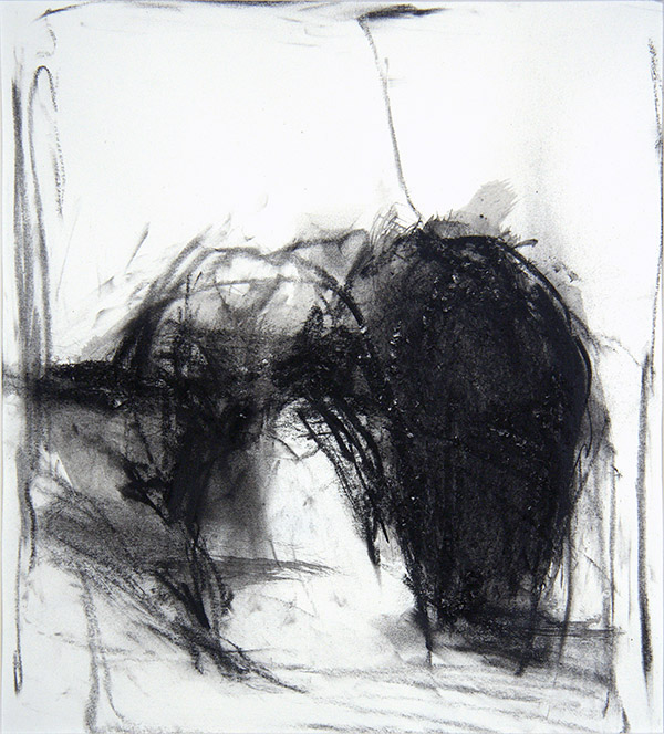 Manifest #46, charcoal, ink, 16 x 15&quot;